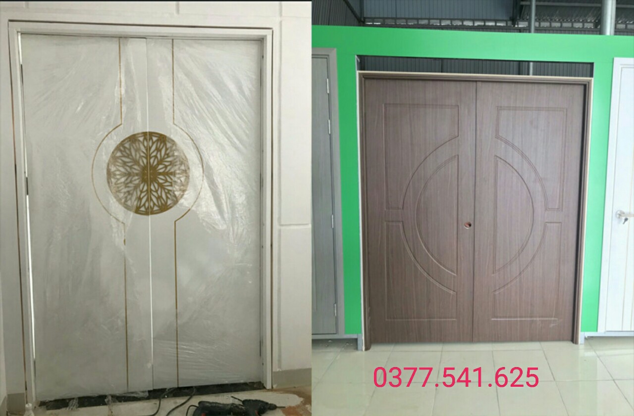 Mẫu cửa HDF sơn gắn bông sắt