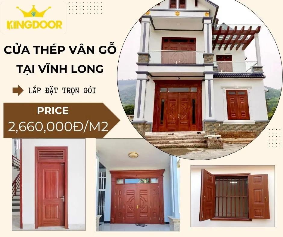 Giá cửa thép vân gỗ tại Vĩnh Long – Mẫu cửa hiện đại Kingdoor