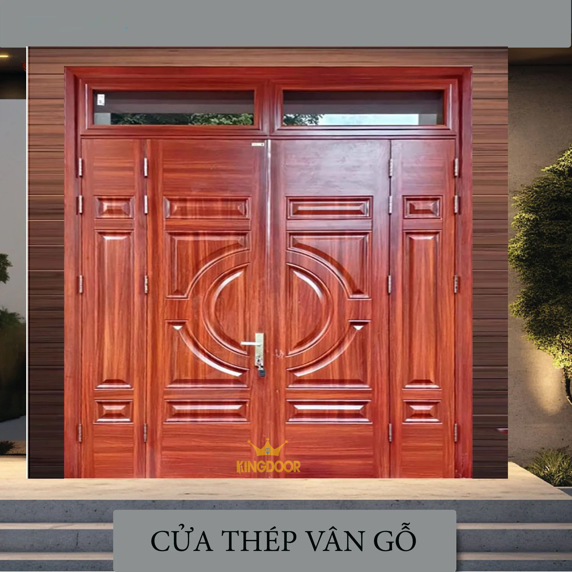 Mẫu cửa thép vân gỗ cho cửa chính 4 cánh