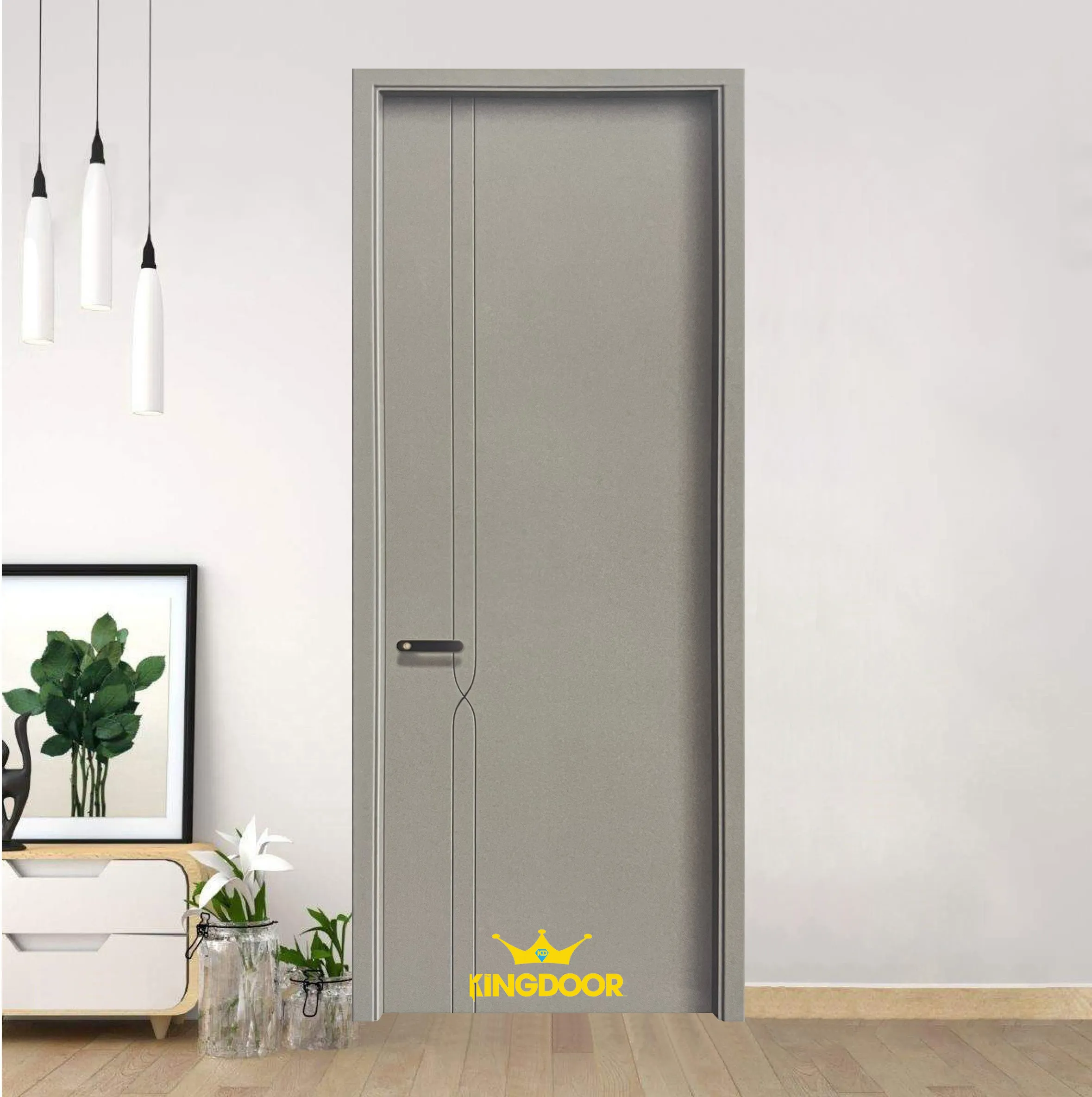 Cửa gỗ carbon 6035 - Tro đá