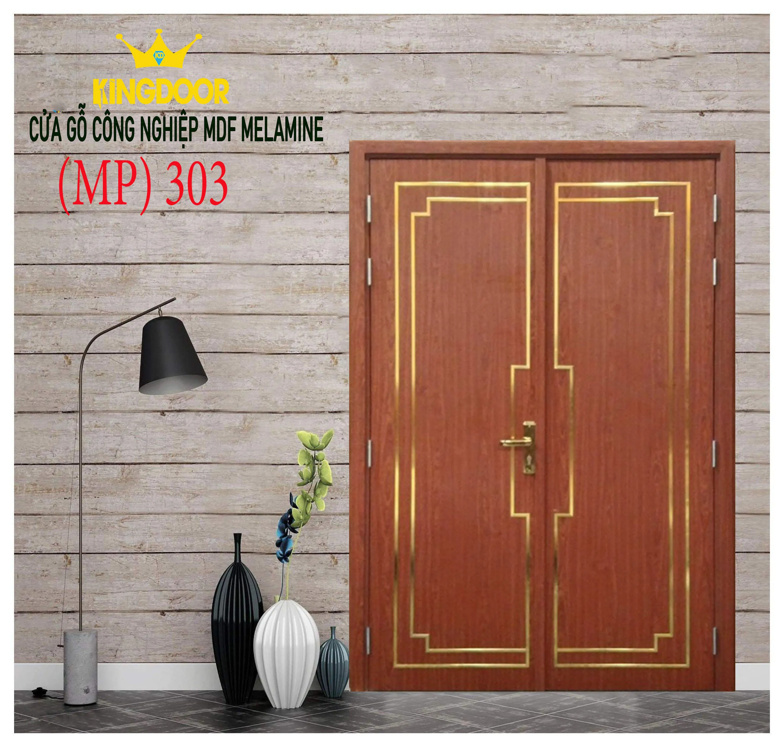 Cửa gỗ công nghiệp MDF phủ melamine KD-MP 303 -2 CANH